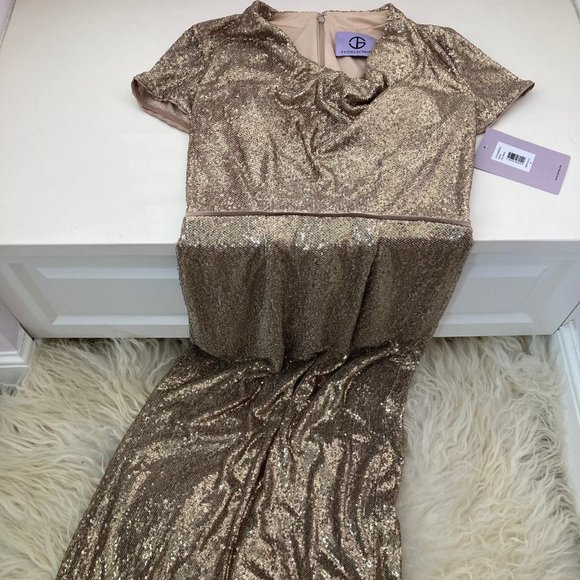 JS COLLECTIONS Cowl Neck Sequin Gown - Picture 3 of 12